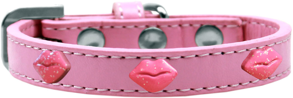 Pink Glitter Lips Widget Dog Collar Light Pink Size 16